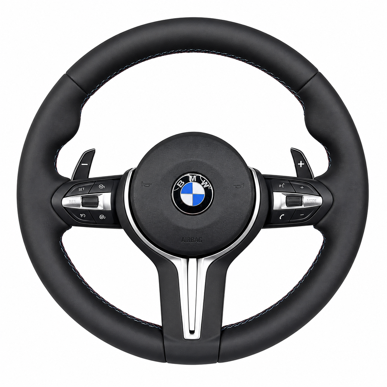 BAVORA Performance Leather Steering Wheel — Silver Trim