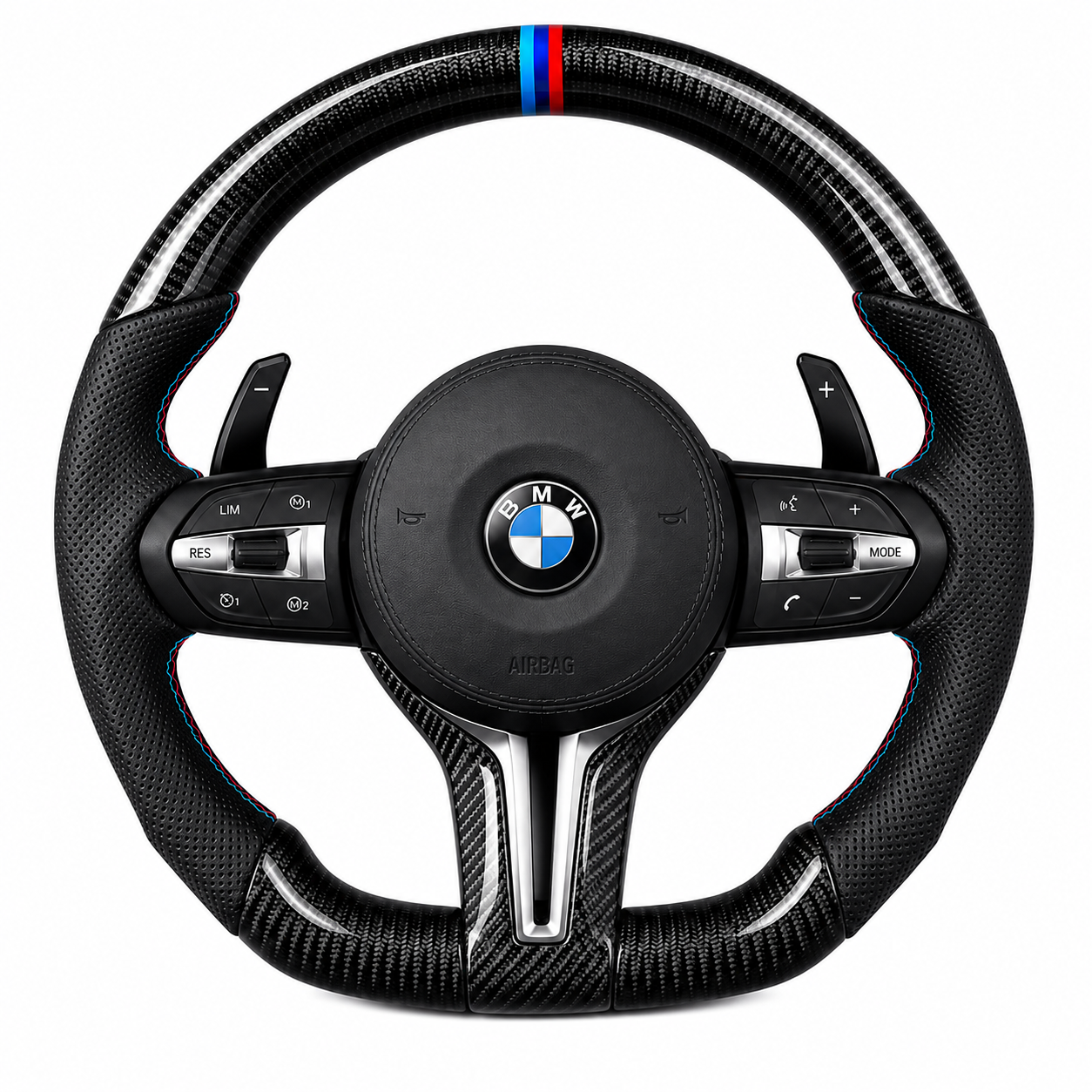 BAVORA Carbon Fiber Performance Steering Wheel — M Tricolor Stripe